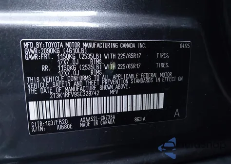 2025 Toyota Rav4 Le from USA, damaged, VIN 2T3K1RFV9SC328742